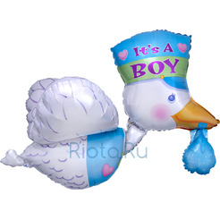 Фигурный шар Аист принес подарок, it's a boy, 81 см
