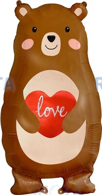 Фигурный шар Большой мишка с валентинкой, 79 см