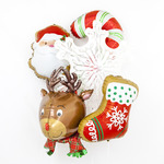 Фигурный шар Голова новогоднего оленя с шарфиком, 89 см