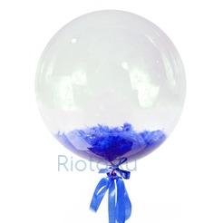 Шар-пузырь прозрачный, с синими перьями, 60 см
