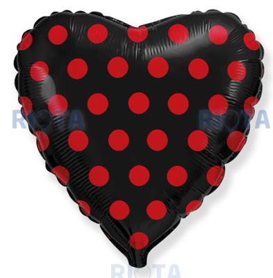 Шар-сердце Чёрный в красный горошек, 46 см