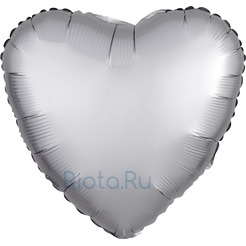 Шар-сердце Серебряный сатин, 46 см