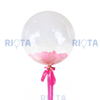 Шар-пузырь прозрачный, с нежно-розовыми перьями, 46 см