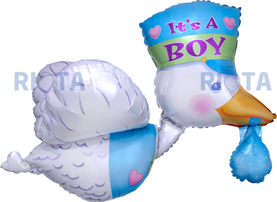Фигурный шар Аист принес подарок, it's a boy, 81 см