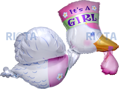 Фигурный шар Аист принес подарок, it's a girl, 81 см