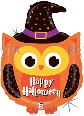 Фигурный шар Сова оранжевая, Happy halloween, 81 см