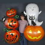 Фигурный шар Хэллоуинская тыква с привидением и кошкой, 152 см