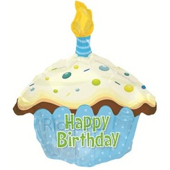 Фигурный шар Кекс с Днем рождения, голубой