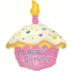 Фигурный шар Кекс с Днем рождения, розовый