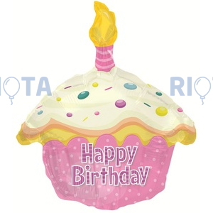 Фигурный шар Кекс с Днем рождения, розовый