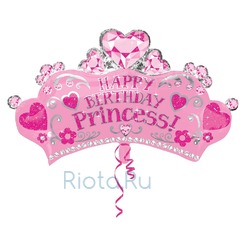 Фигурный шар Корона, Happy Birthday, Princess, 64 см