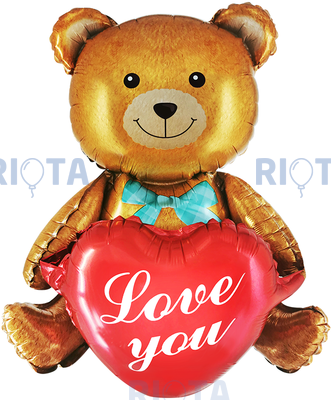 Фигурный шар Медвежонок коричневый с красным сердцем, 76 см