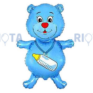 Фигурный шар Медвежонок с бутылочкой голубой, 94 см