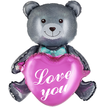 Фигурный шар Медвежонок серый с розовым сердцем, 76 см