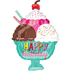 Фигурный шар Мороженое с трубочками, Happy birthday, 58 см