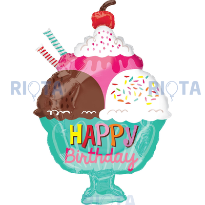 Фигурный шар Мороженое с трубочками, Happy birthday, 58 см