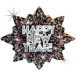Фигурный шар Новогодний фейерверк, Happy new year, голография, 81 см