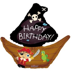 Фигурный шар Корабль c пиратом Happy Birthday, 71 см
