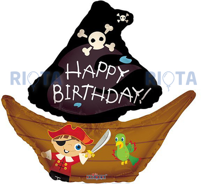 Фигурный шар Корабль c пиратом Happy Birthday, 71 см
