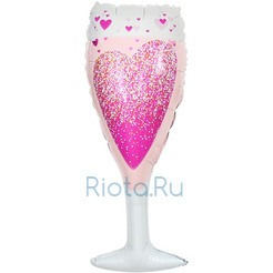 Фигурный шар Розовый бокал Сверкающее сердце, 86 см