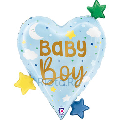 Фигурный шар Сердце baby boy на рождение, голубое, 64 см 