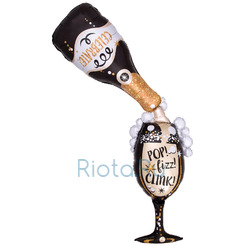 Фигурный шар Шампанское с бокалом и пузырьками, 177 см
