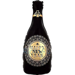 Фигурный шар Черно-золотая бутылка шампанского на Новый год, 104 см 