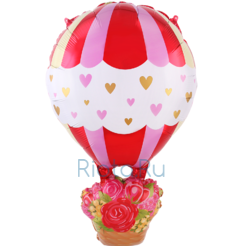 Фигурный шар Воздушный шар с корзиной цветов, 86 см