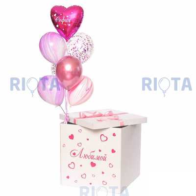 Коробка сюрприз с шарами в розовой гамме