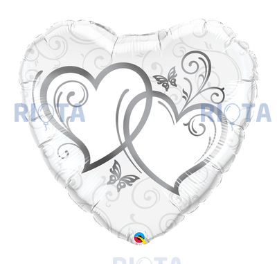 Шар-сердце Переплетенные сердца серебро, 46 см