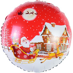 Шар-круг Дед мороз на санях, красный, 46 см