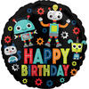 Шар-круг Happy birthday, с роботами, 46 см