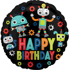 Шар-круг Happy birthday, с роботами, 46 см
