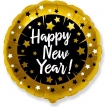Шар-круг "Счастливого Нового года (Happy New Year)", черно-золотой, 46 см