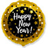 Шар-круг Happy New Year на Новый год, черно-золотой, 46 см