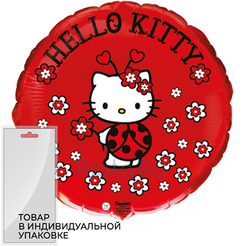 Шар-круг Hello Kitty собирает цветочки, красный, 46 см