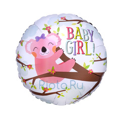 Шар-круг Коала на ветке розовая, Baby girl, 46 см