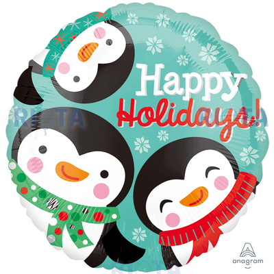 Шар-круг Пингвинята, Happy holidays, 46 см