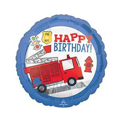 Шар-круг Пожарная машина на светофоре, Happy birthday, 46 см