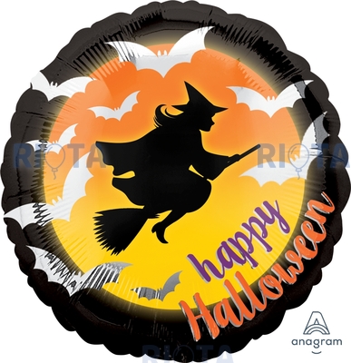 Шар-круг Ведьма и летучие мыши Happy Halloween, 46 см