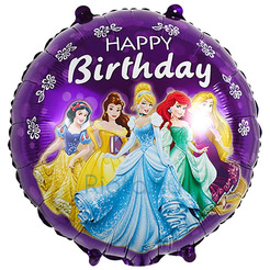 Шар-круг Великолепные принцессы, happy birthday, фиолетовый, 46 см