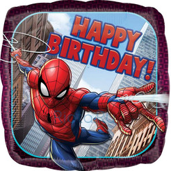Шар-квадрат Человек-паук в полете, Happy Birthday, 46 см