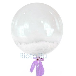 Шар-пузырь прозрачный, с белыми перьями, 60 см