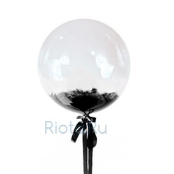 Шар-пузырь прозрачный, с черными перьями, 46 см