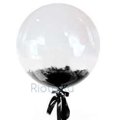 Шар-пузырь прозрачный, с черными перьями, 60 см