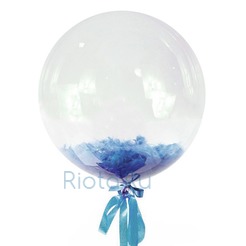 Шар-пузырь прозрачный, с голубыми перьями, 60 см