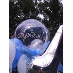 Шар-пузырь прозрачный, с голубыми перьями, 60 см