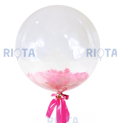 Шар-пузырь прозрачный, с нежно-розовыми перьями, 60 см