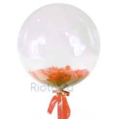 Шар-пузырь прозрачный, с оранжевыми перьями, 60 см