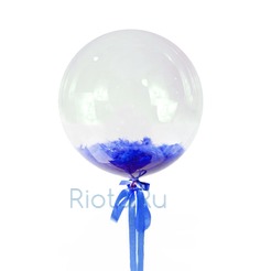 Шар-пузырь прозрачный, с синими перьями, 46 см